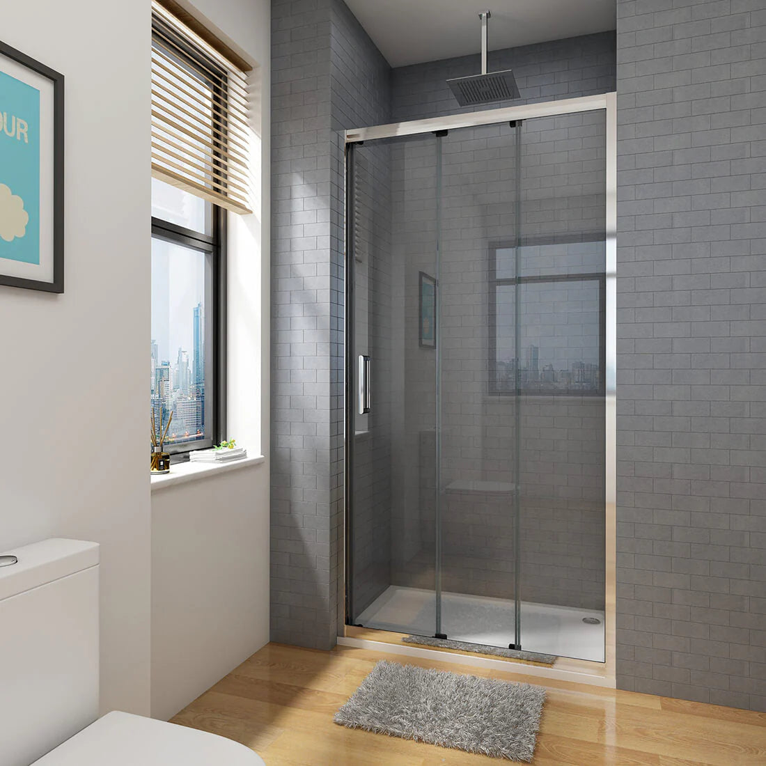 3 Panel Sliding Semi-Frameless 1950mm - Chrome - TipTop Showers