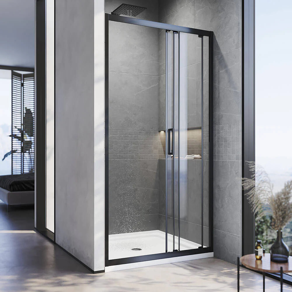 3 Panel Sliding Semi-Frameless 1950mm - Black - TipTop Showers